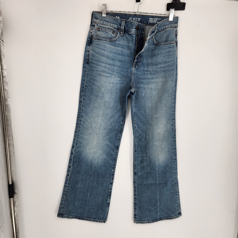 J.Crew Size 26 Blue Denim Semi Stretch High Rise Cropped Kick Out Jeans